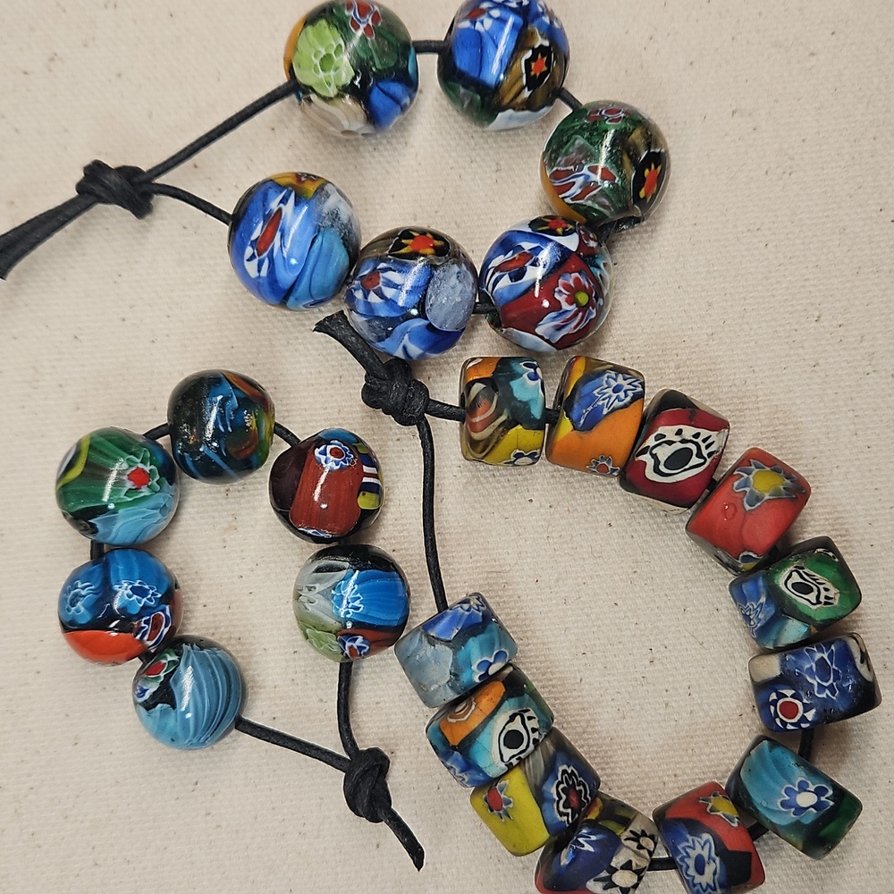 24 Vintage Milliefiore Glass Beads  Medium-Large Big Hole- Some Have Tiny Faces!